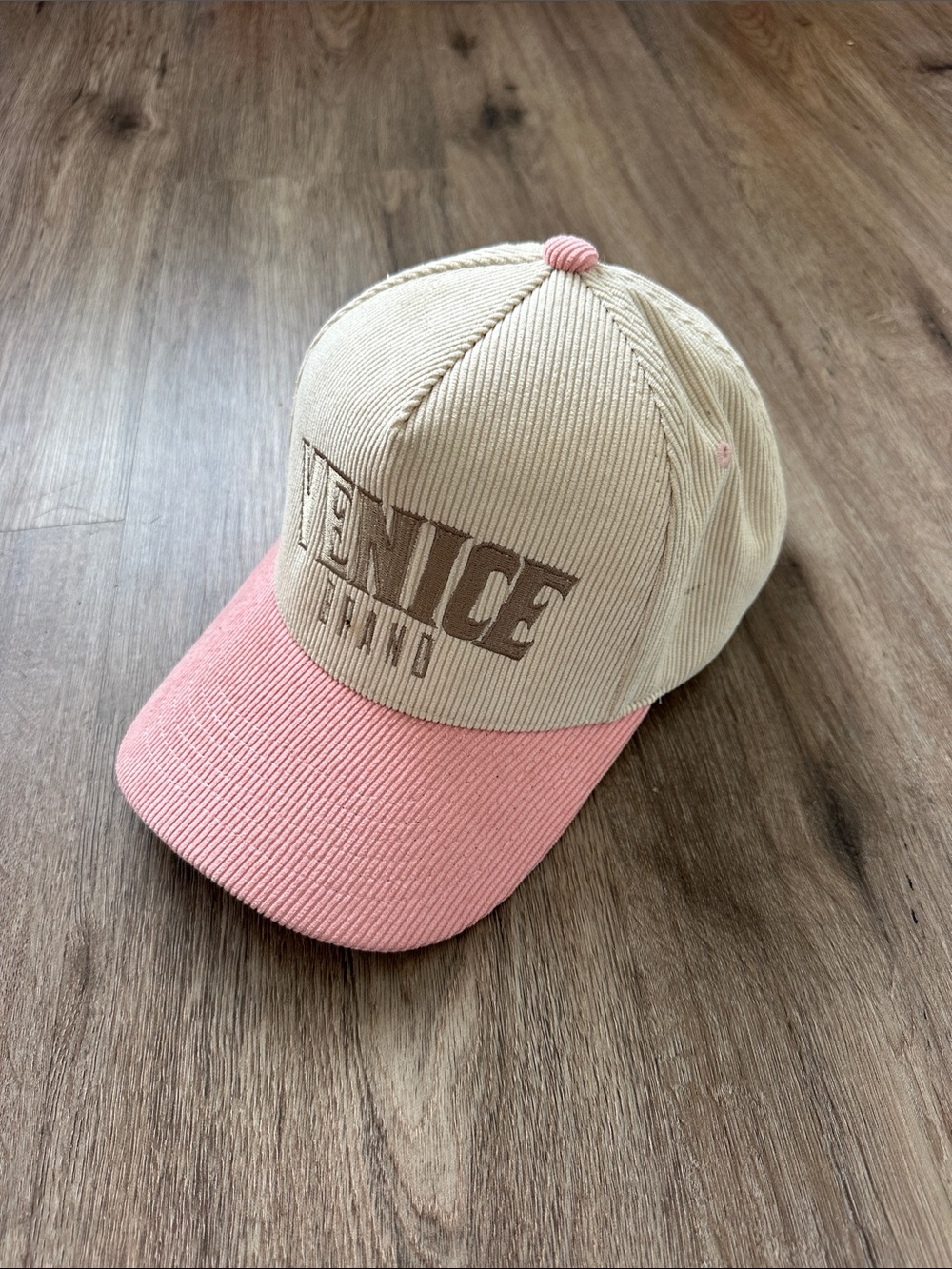 Venice Brand Corduroy Cap in Cream and Pink